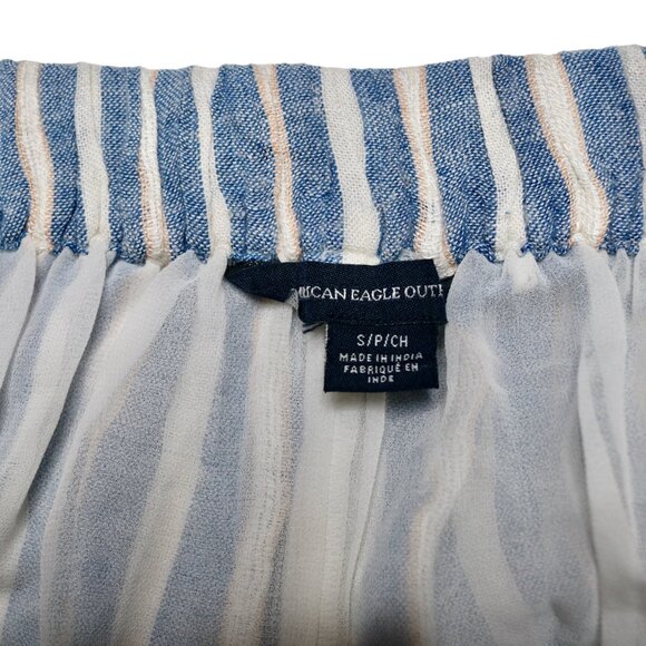 American Eagle Women's Blue and White Striped Ruffle Shorts, size Small - Picture 4 of 12